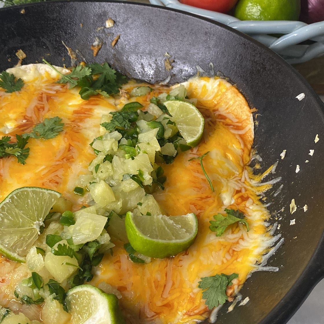 Red Chicken Enchilada Skillet W/ Homemade Pinapple Jalapeño Sasa