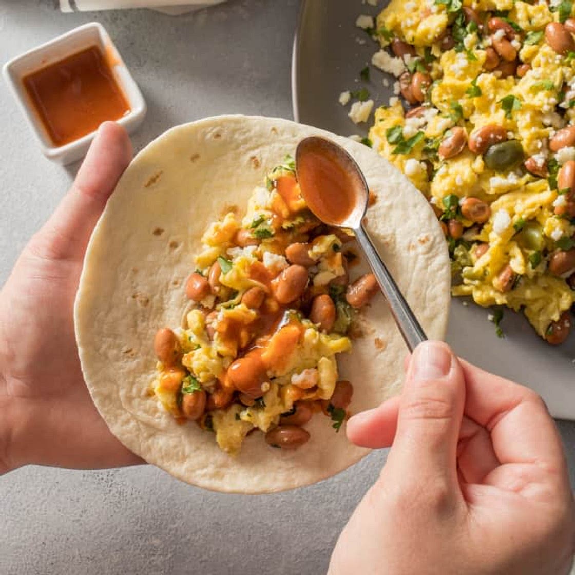 Scrambled Eggs with Pintos and Cotija