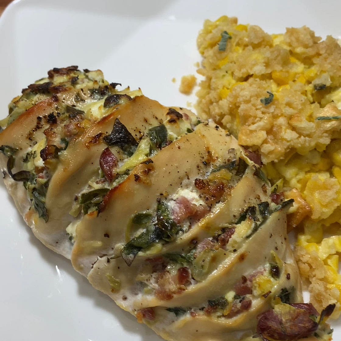 WIC Approved Stuffed Chicken and Baked Creamed Corn