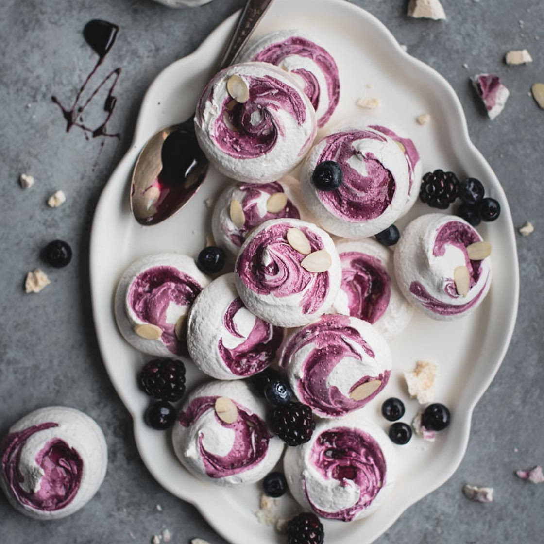 Blueberry Swirl Meringue Cookies from Oh Sweet Day! Cookbook { g