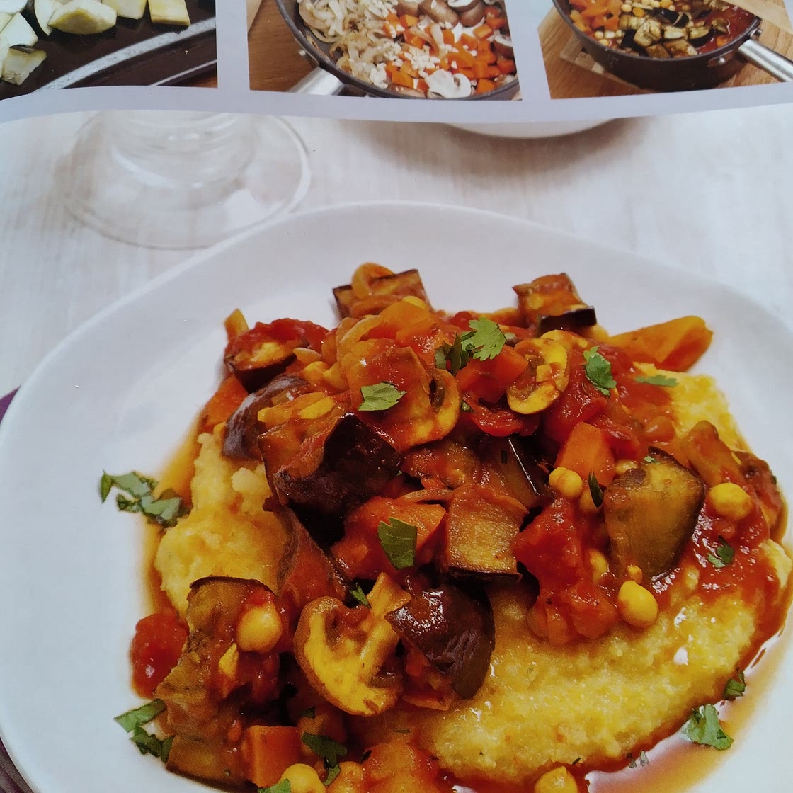 Aubergine tagine with polenta