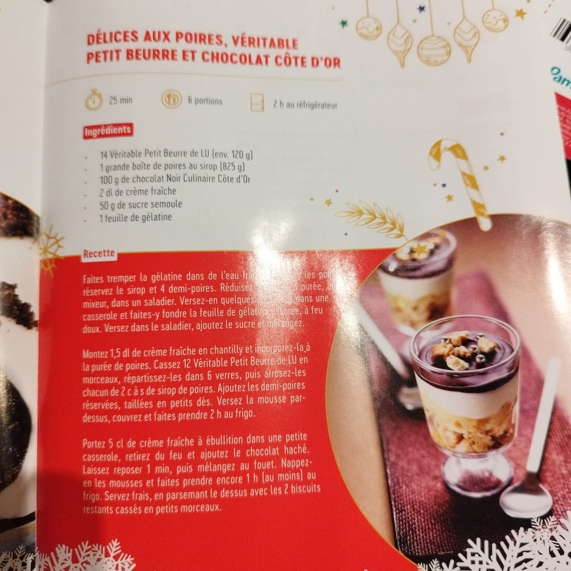 Délices aux poires, véritable petit beurre et chocolat côte d'or