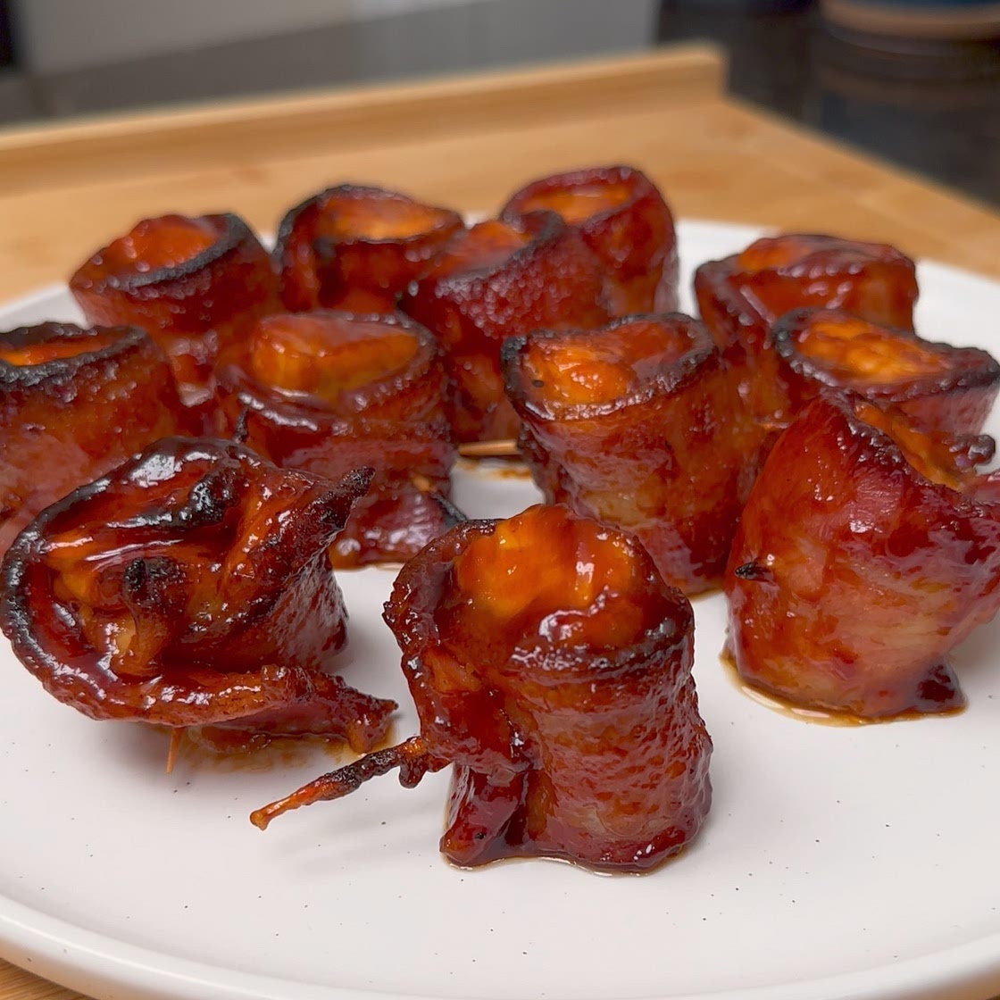 Air Fryer Bourbon Bacon Wrapped Salmon