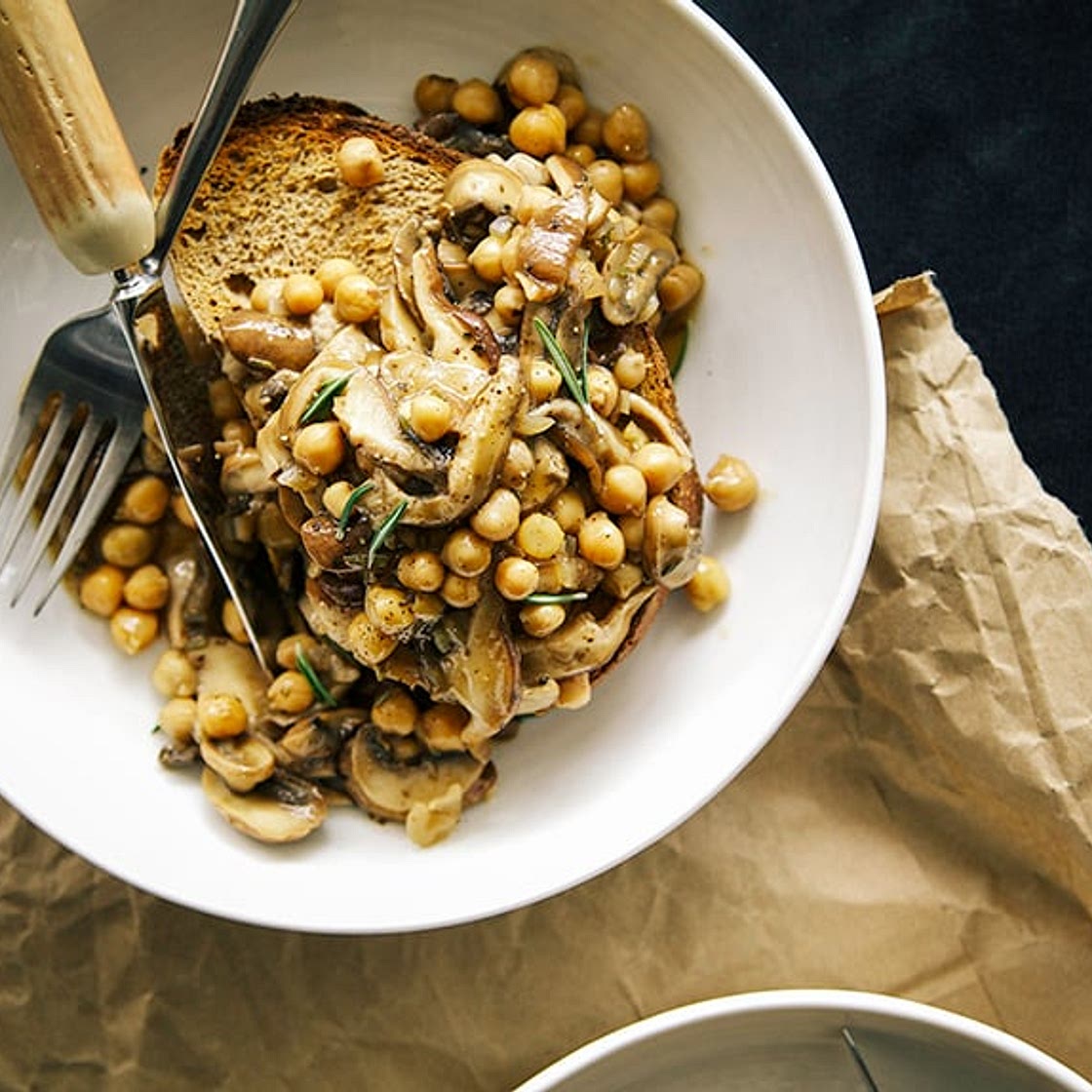 ROSEMARY MUSHROOM & CHICKPEA RAGOUT ON TOAST
