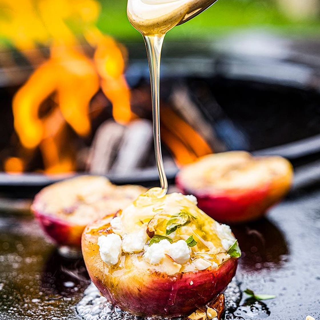 Pêches rôties à la verveine