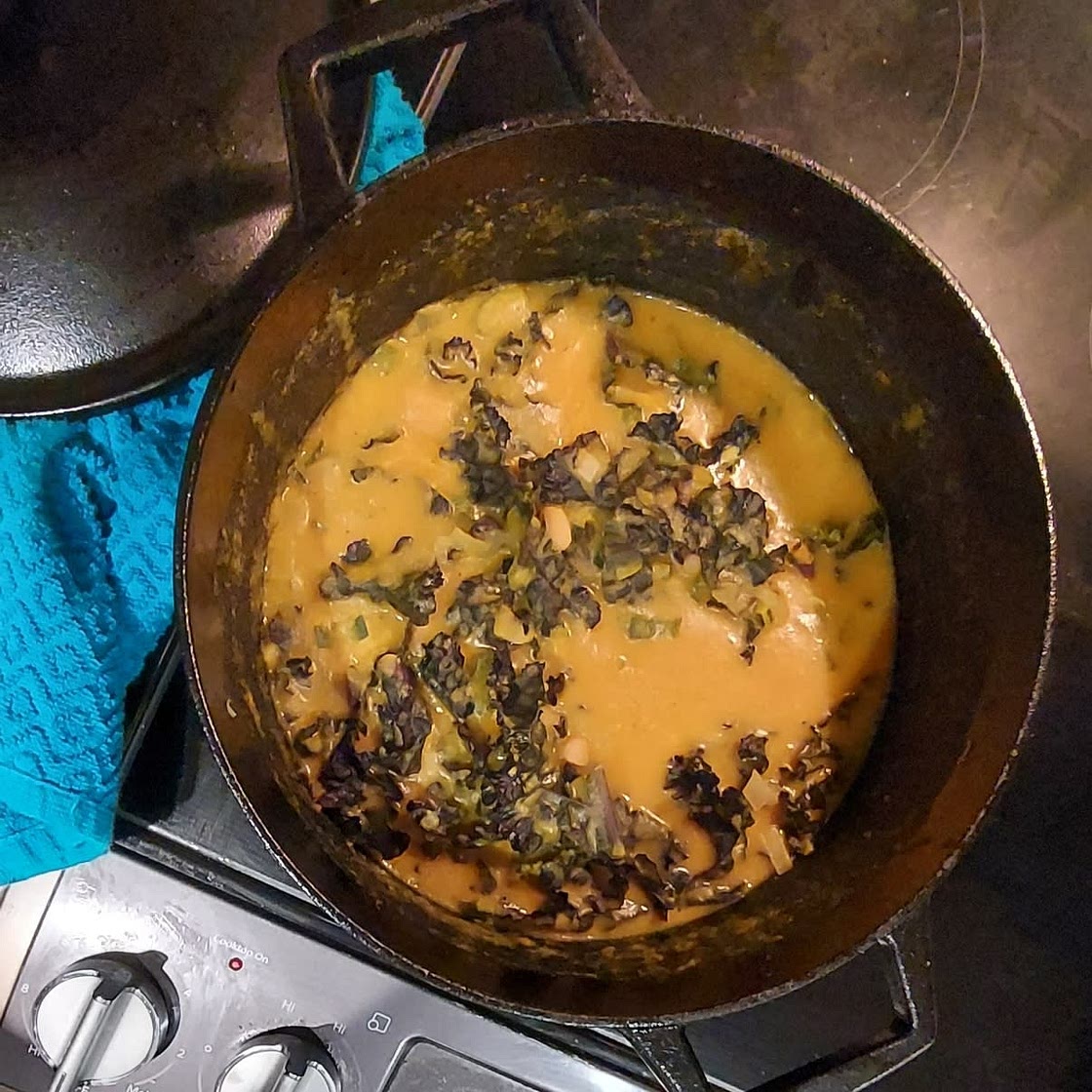 Pumpkin Soup with Leeks, Kale & White beans