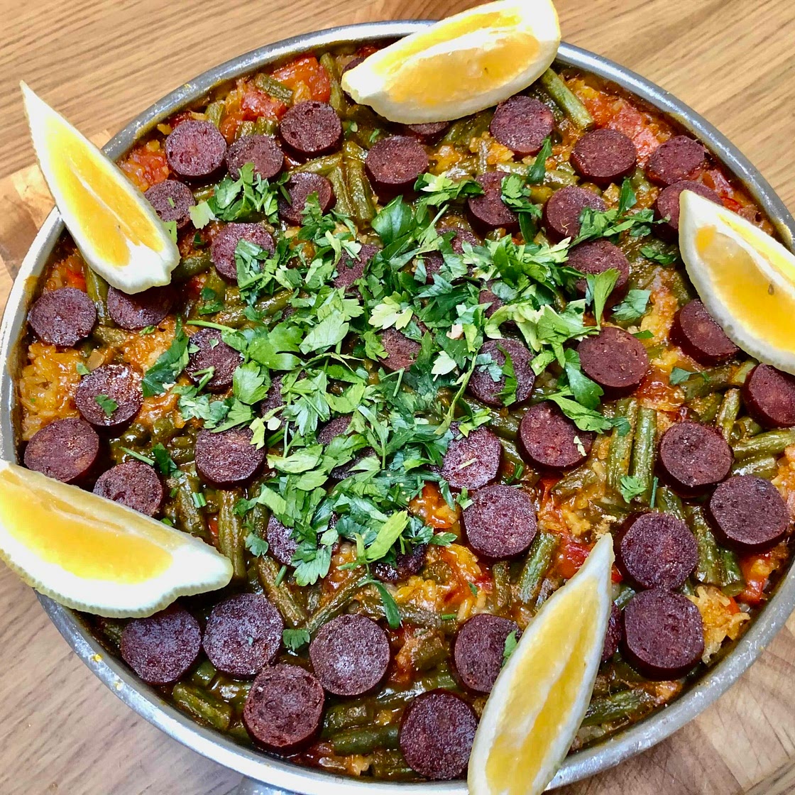 55. Green Bean and “Chorizo” Paella