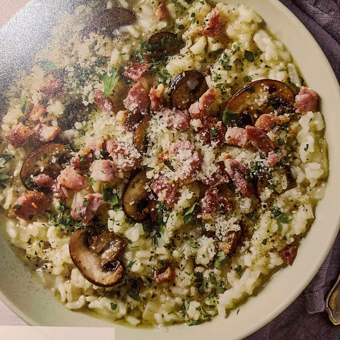 Easy Mushroom Risotto With Crispy Bacon