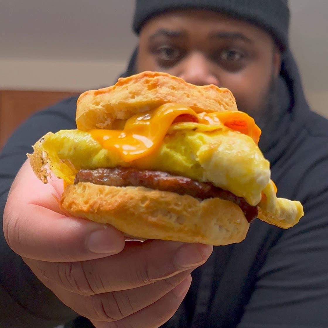 Air Fryer Sausage, Bacon, Egg & Cheese Biscuit