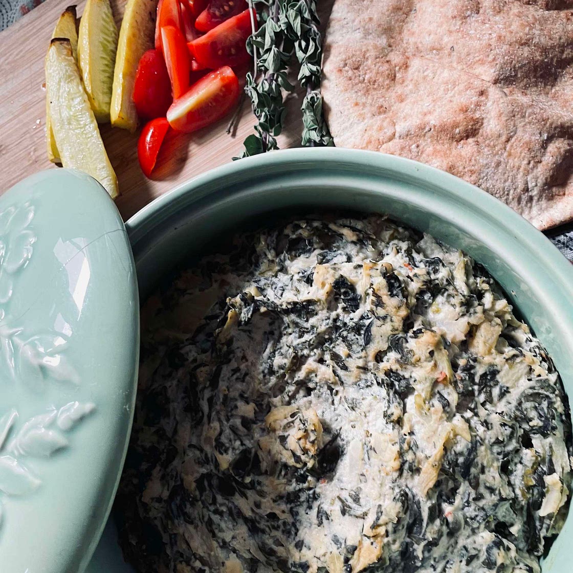 Vegan Spinach and Artichoke Dip w/ Water-Chesnuts (Tofu-based)
