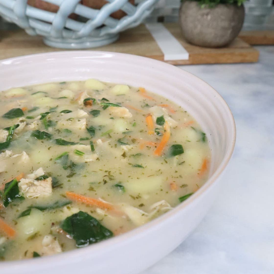 Healthy, High Protein Chicken & Gnocchi Soup