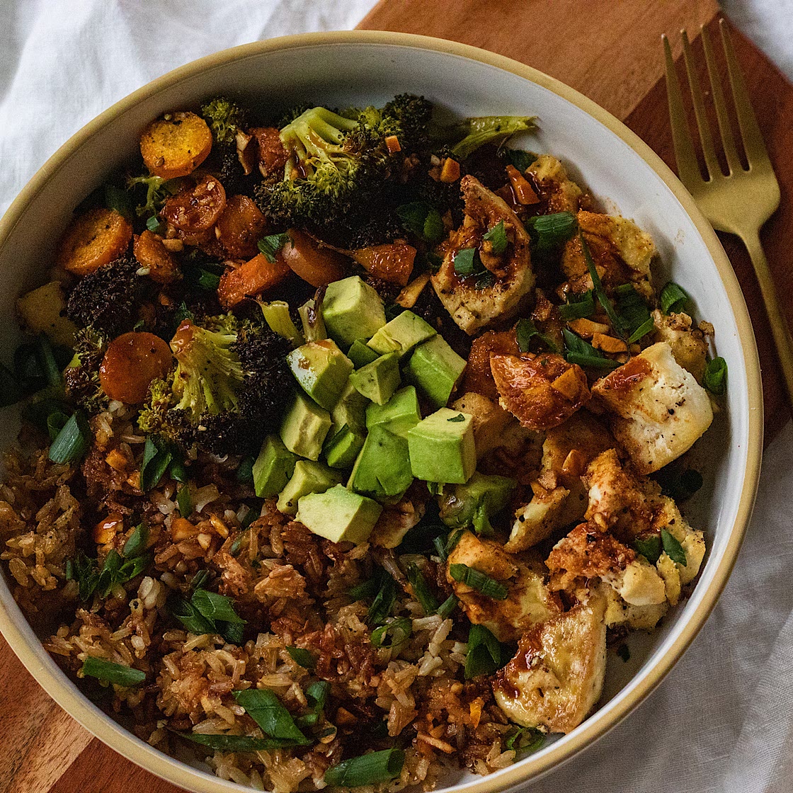 Vegan Baked Fried Rice with Soy Gochujang Sauce