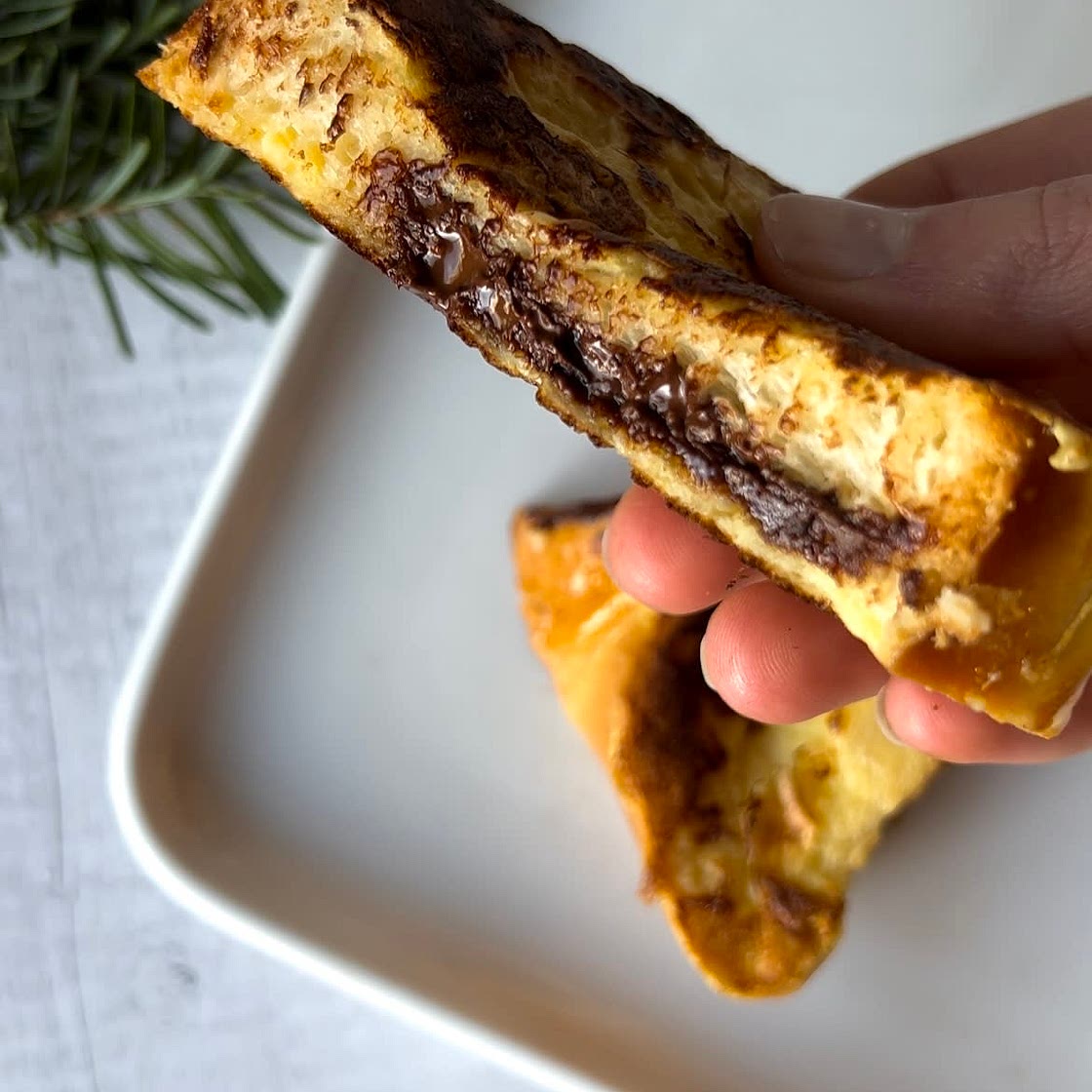 Dark Chocolate Peppermint Stuffed French Toast 