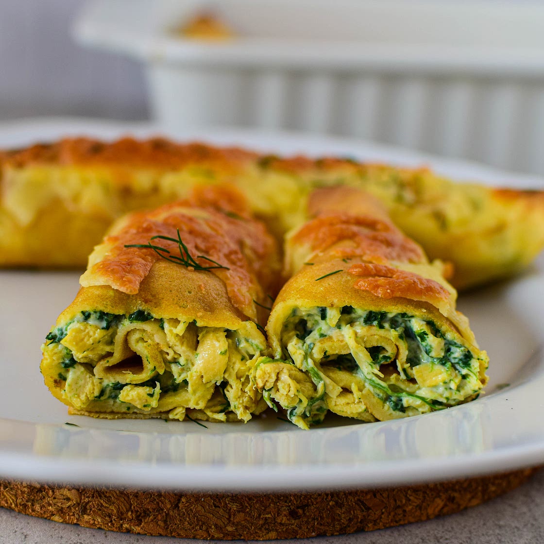 Crepes with chicken, cream cheese and spinach - Match made in heaven