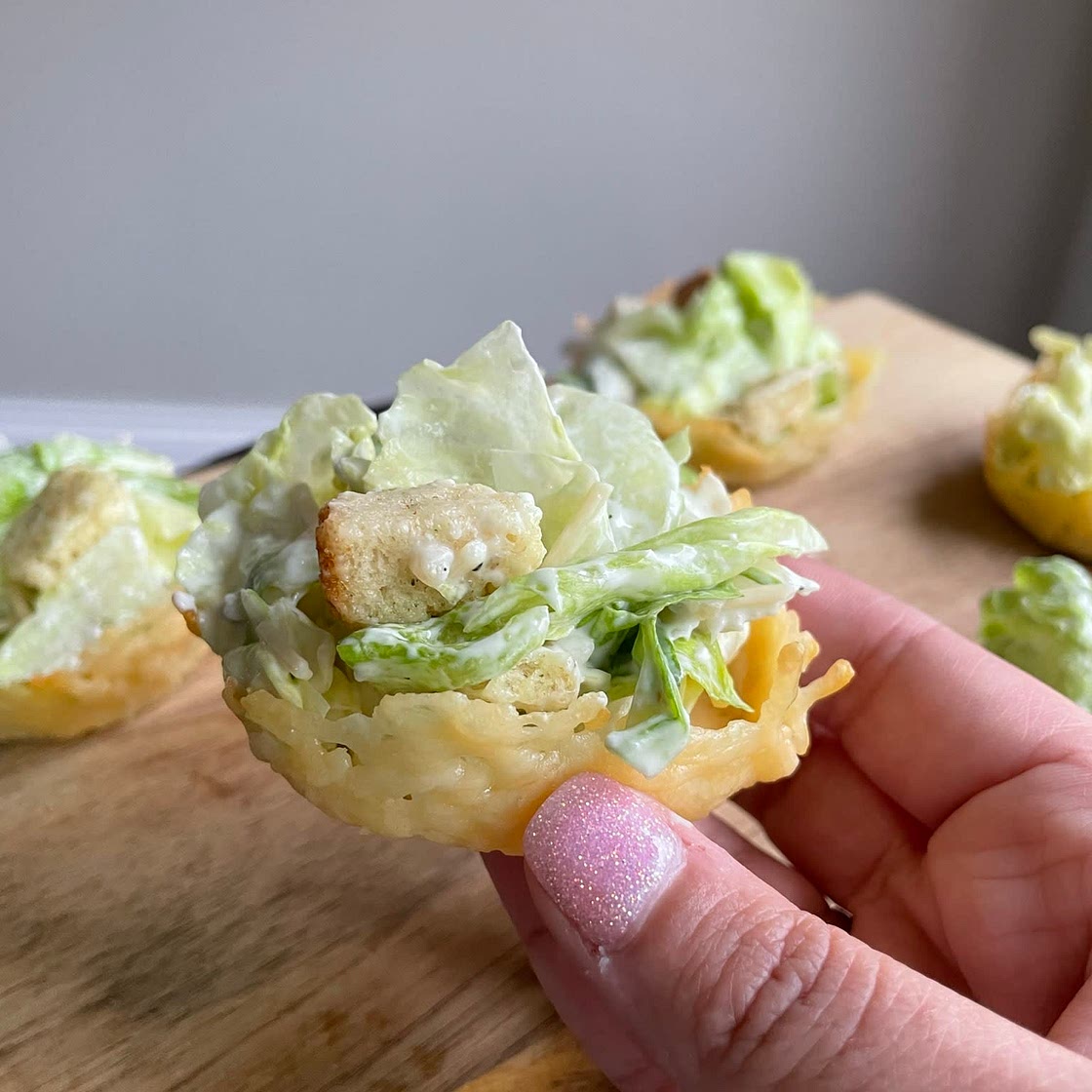 Parmesan Caesar salad cups 