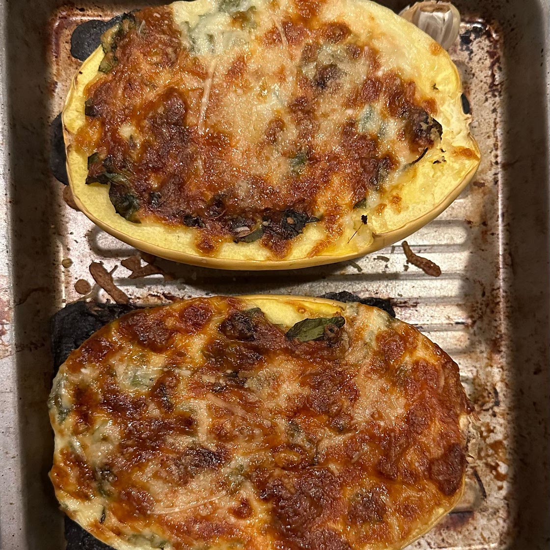 4 Cheese Roasted Garlic Alfredo Stuffed Spaghetti Squash