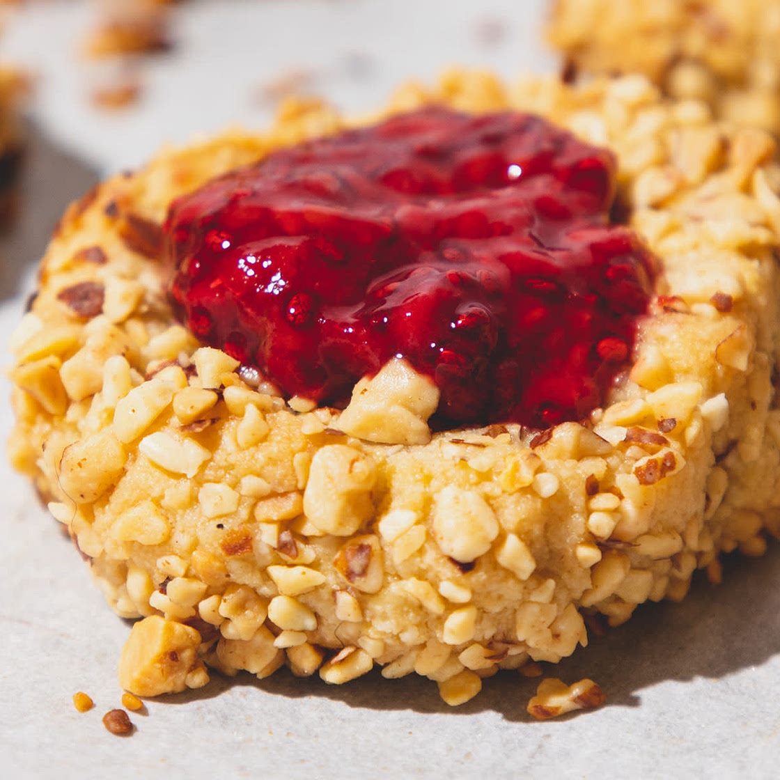 Raspberry Almond Butter Thumbprint Cookies