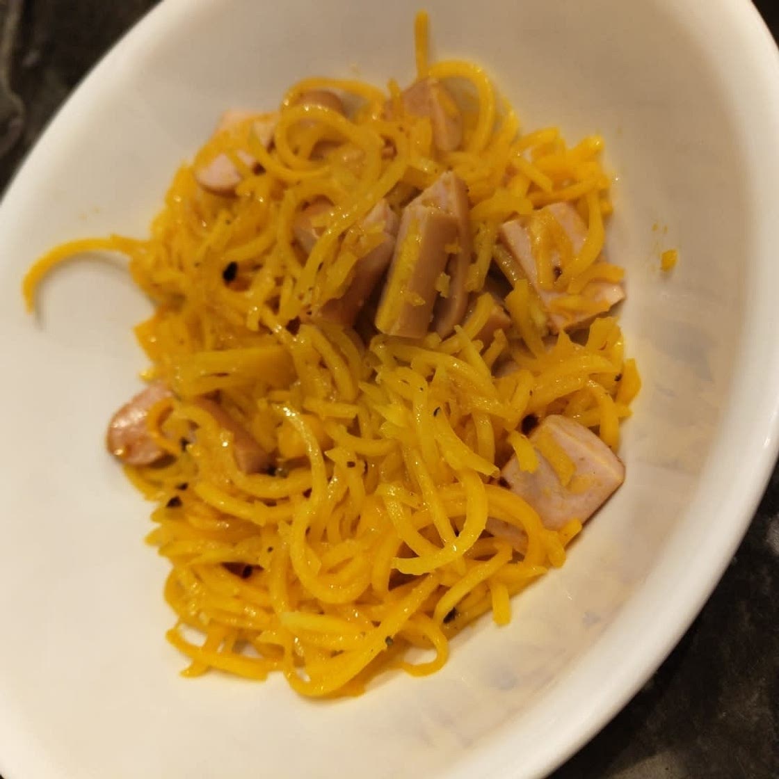 Garlicky Butternut Squash Noodles with Kielbasa