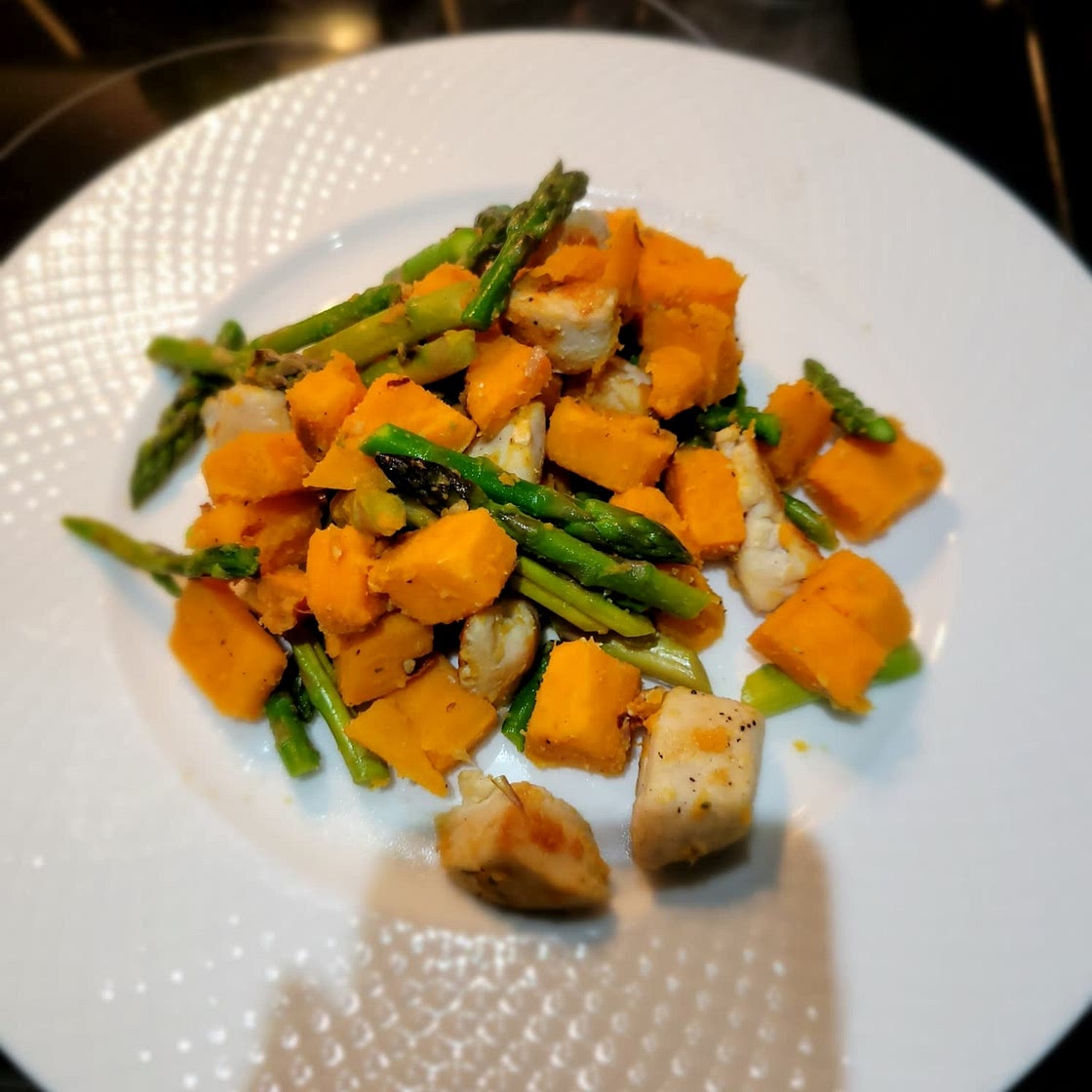 Asparagus Sweet Potato Chicken Skillet