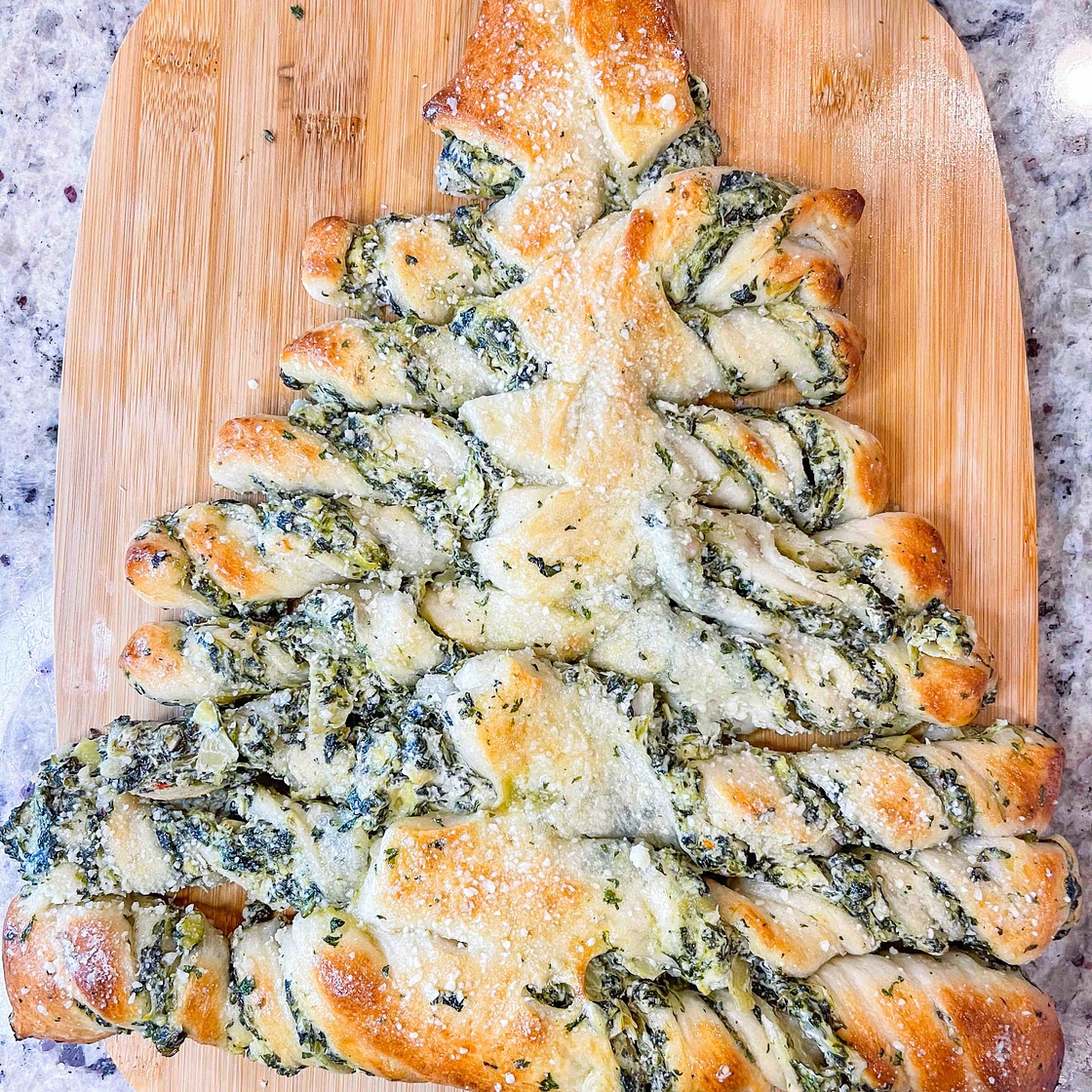Christmas tree spinach dip breadsticks 