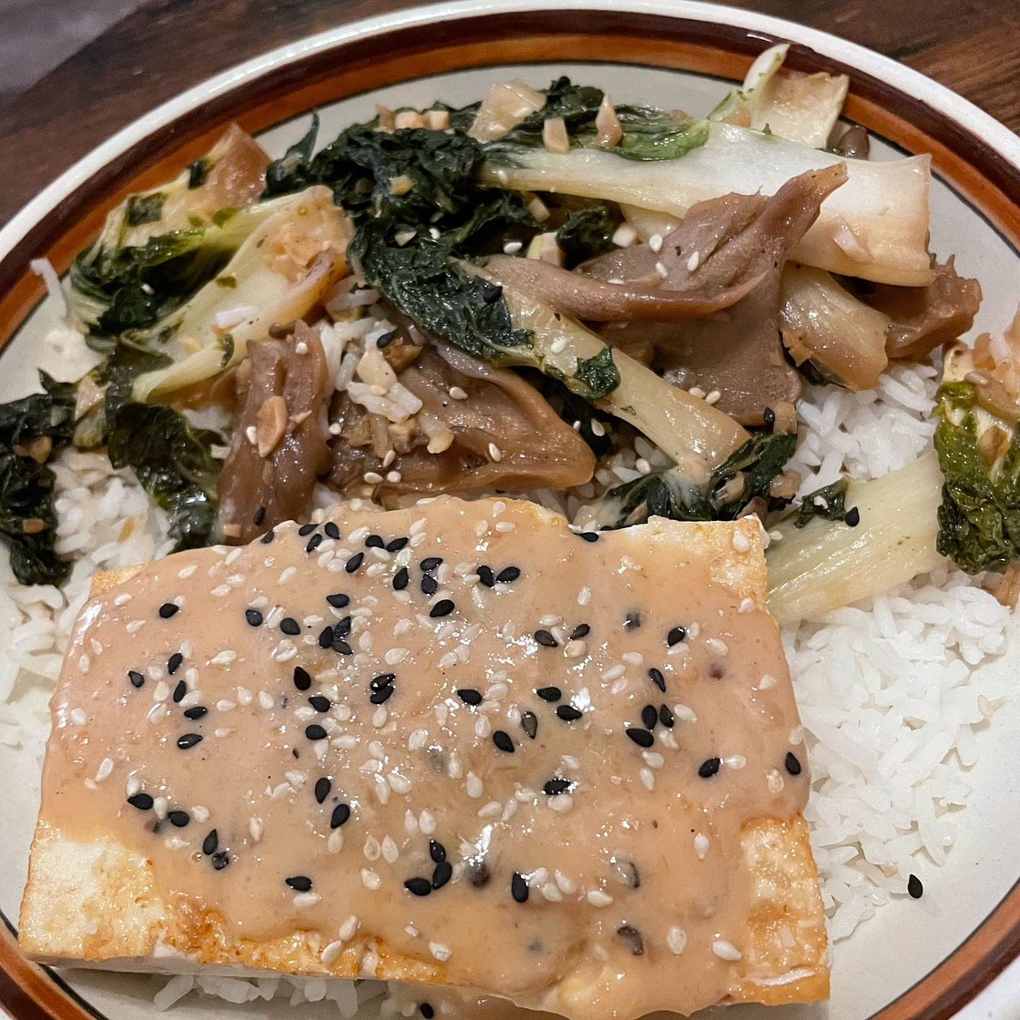 Tofu and Bok Choy With Ginger-Tahini Sauce