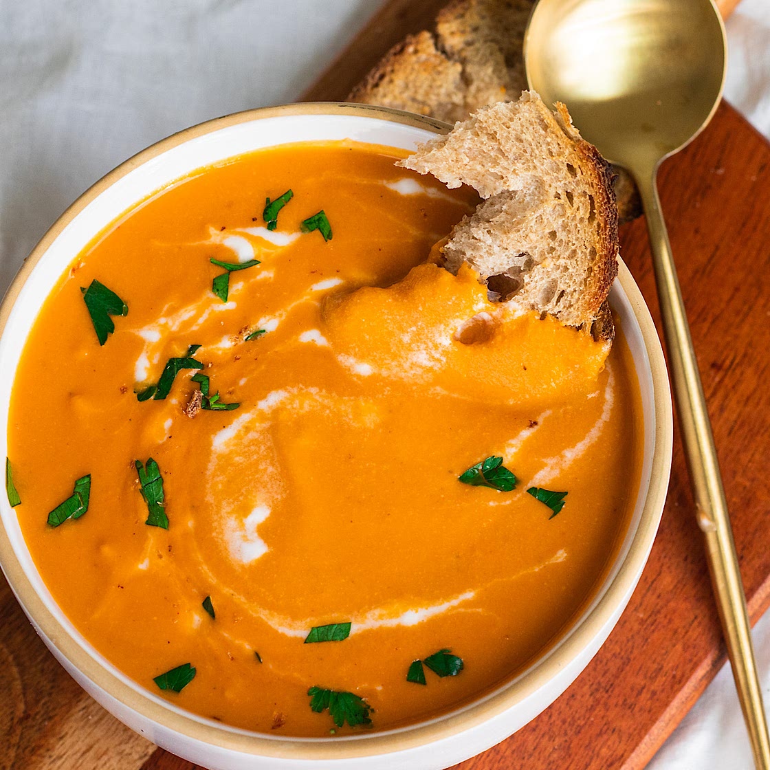 Vegan Creamy Butternut Squash Tomato Soup with Cashews