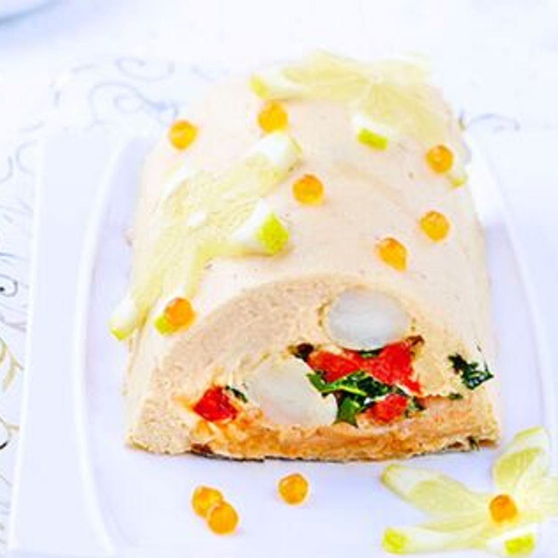 Super bûche au saumon et aux noix de Saint-Jacques