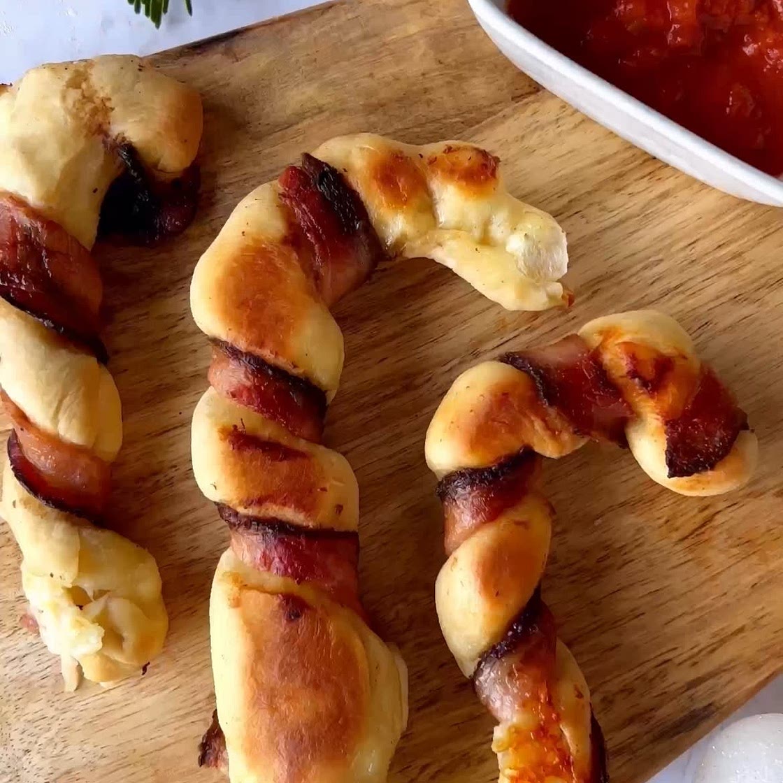 Bacon Wrapped Cheesy Stick “Candy Canes”