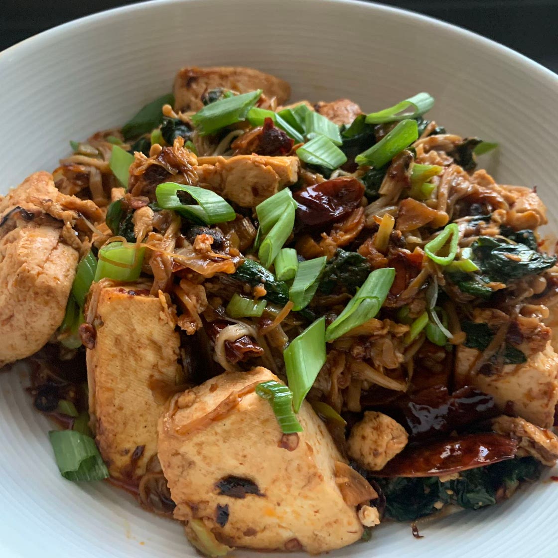 Tofu and Enoki Mushroom in a chilli black bean sauce