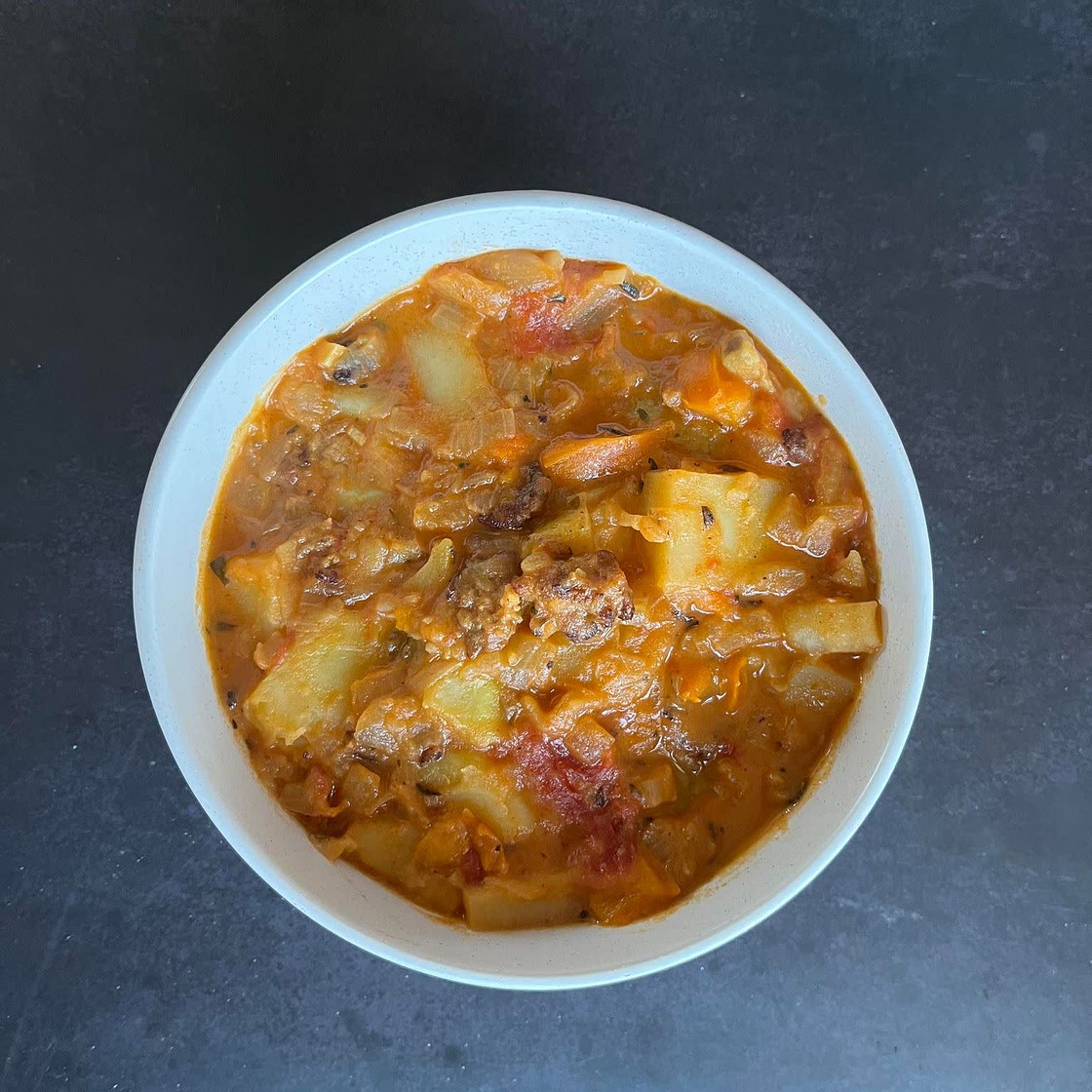 Italian Sausage Soup with Peppers, Onions, and Potatoes