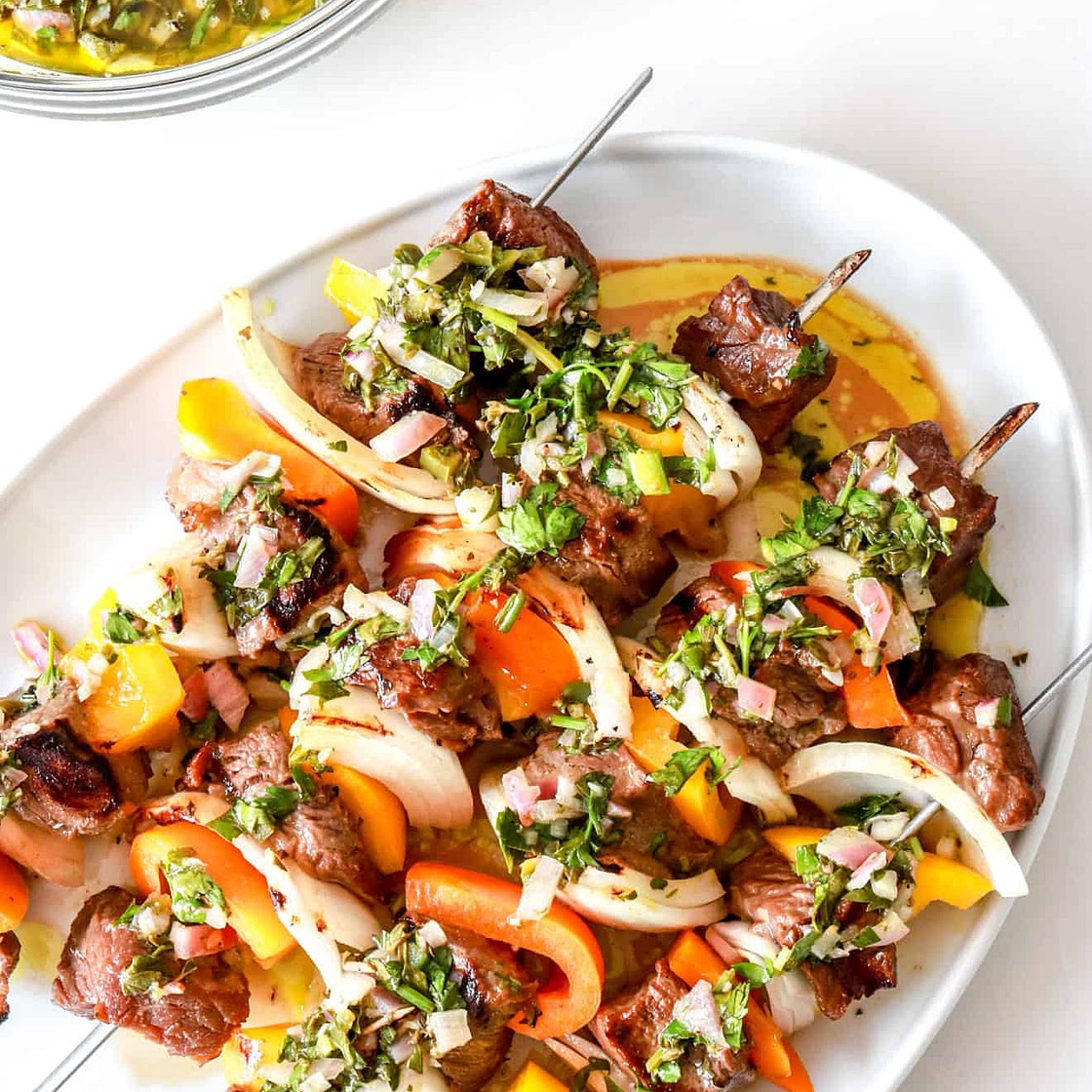 Steak and Pepper Kabobs with Garlic Butter Chimichurri