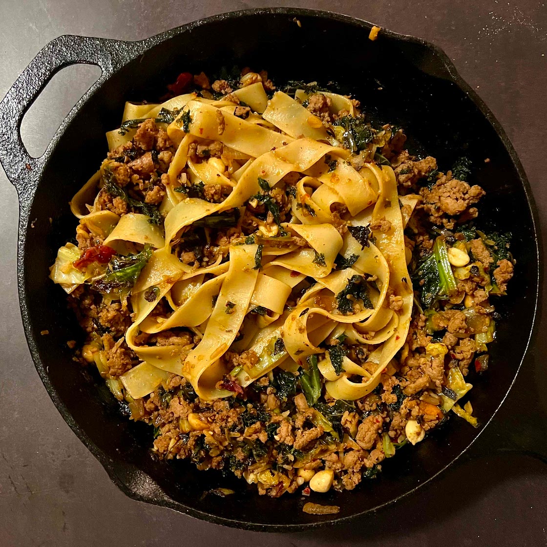 Turkey, kale, and cabbage stir fry 