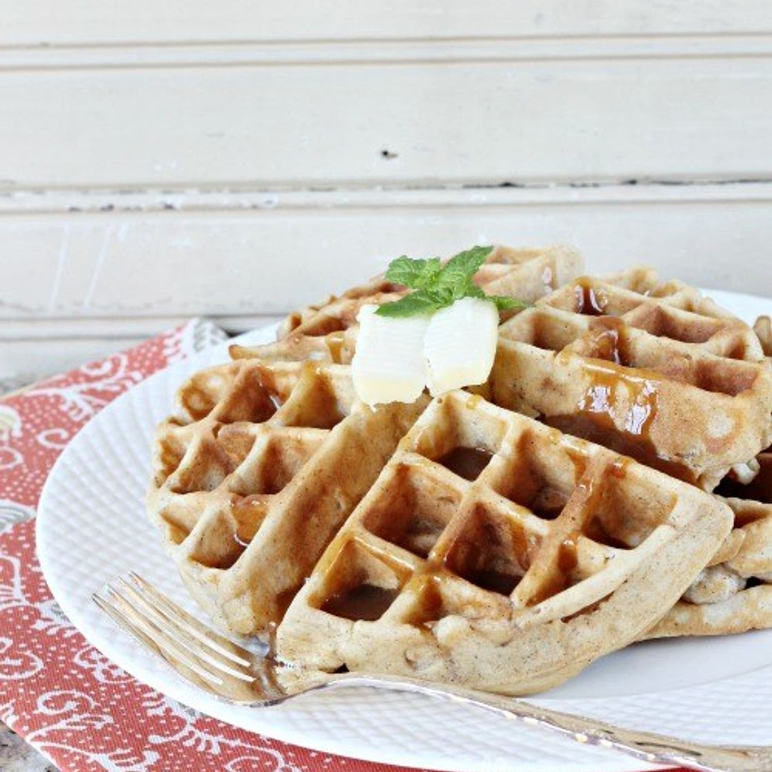 Blue Ribbon Apple Fritter Waffles with Caramel Sauce