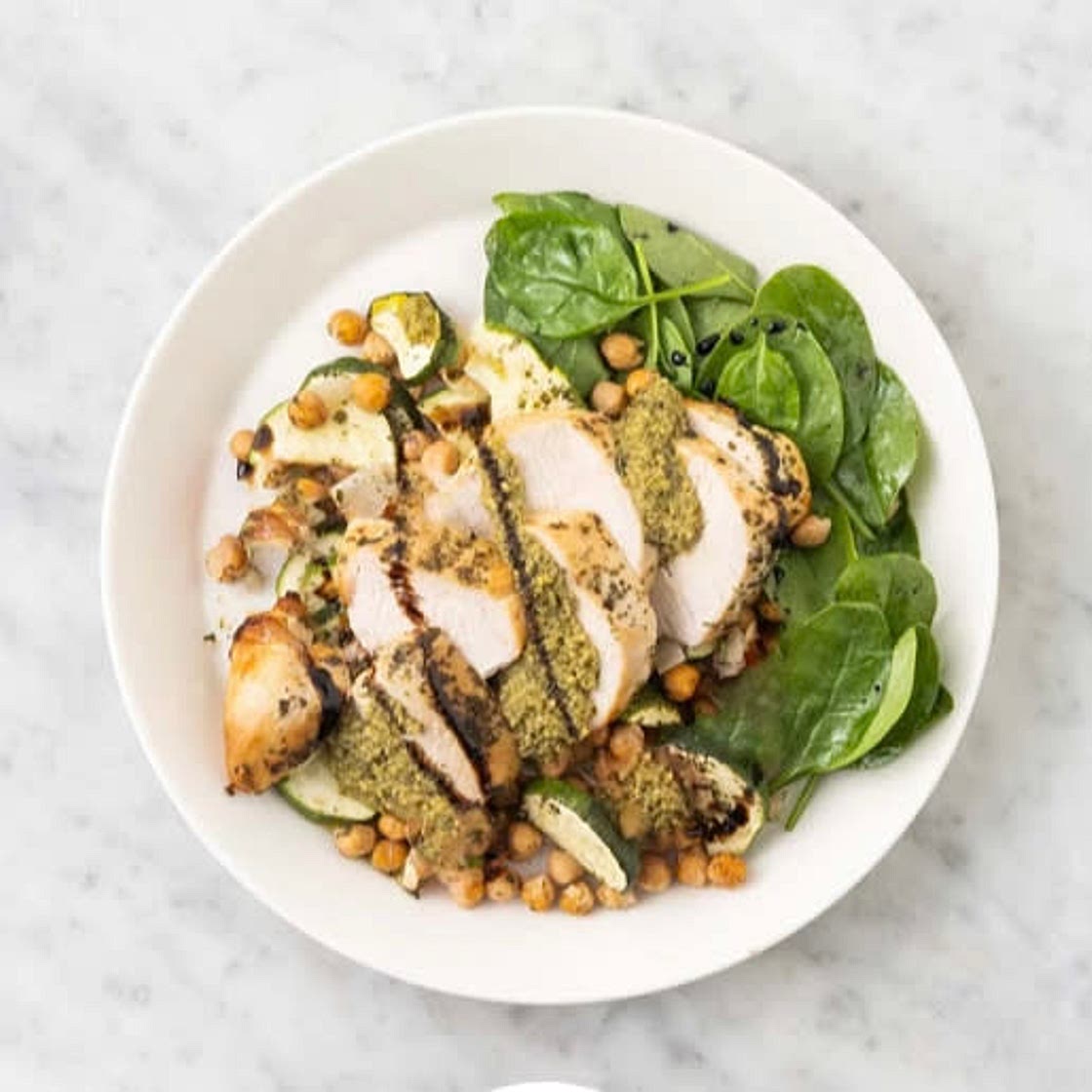 Chicken, chickpea, zucchini salad