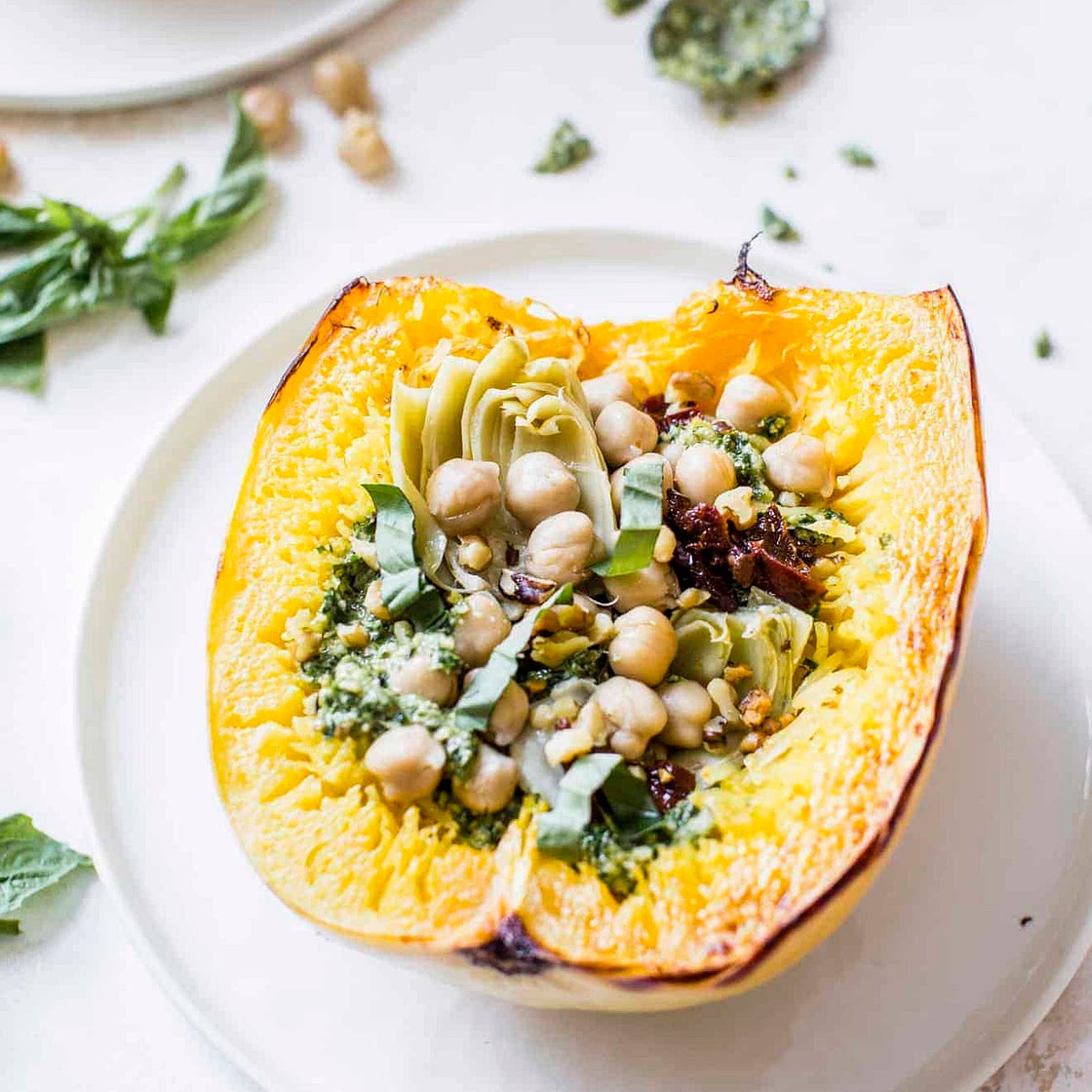 Spaghetti Squash with Kale Walnut Pesto