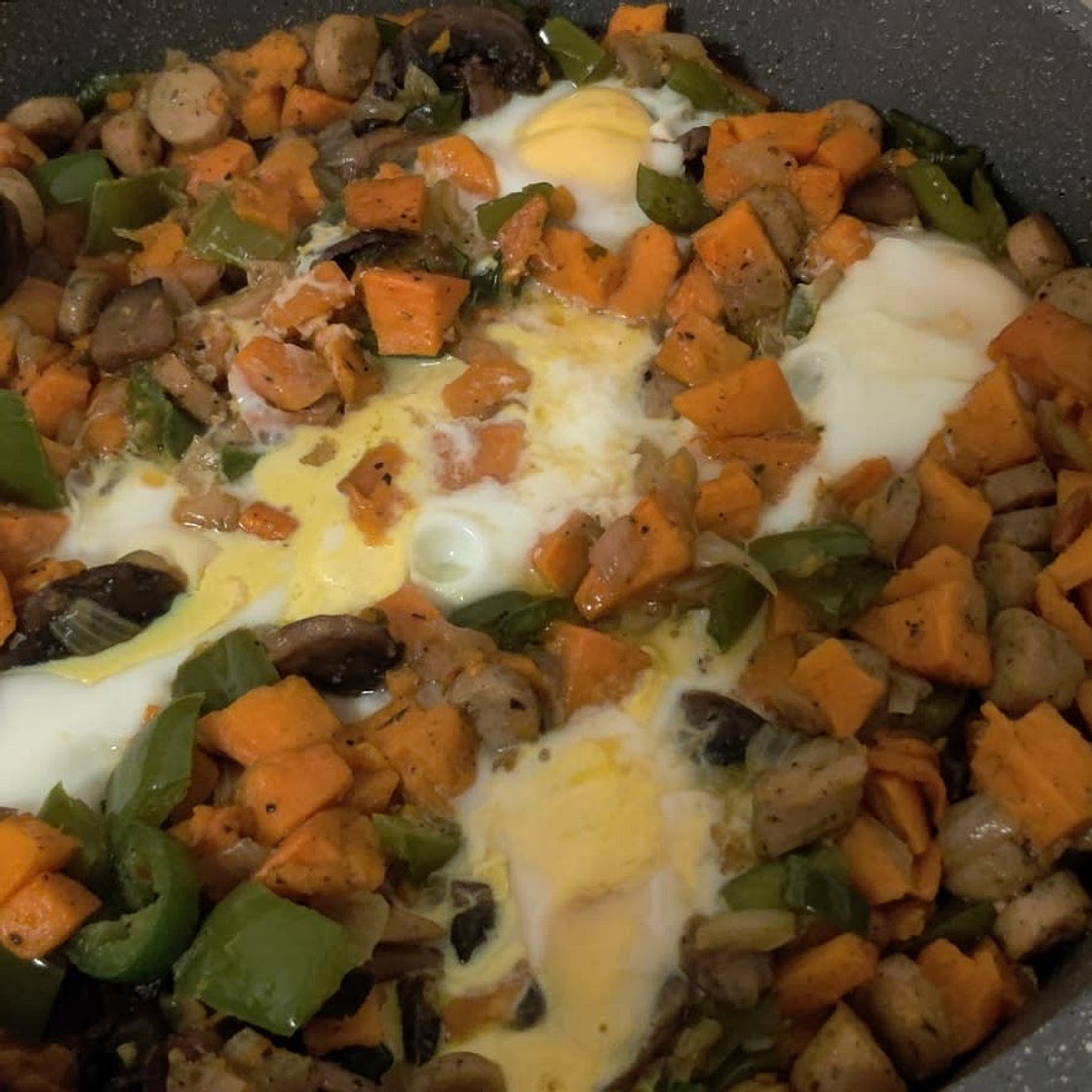 Sweet Potato Hash with Sausage and Eggs {Paleo & Whole30}