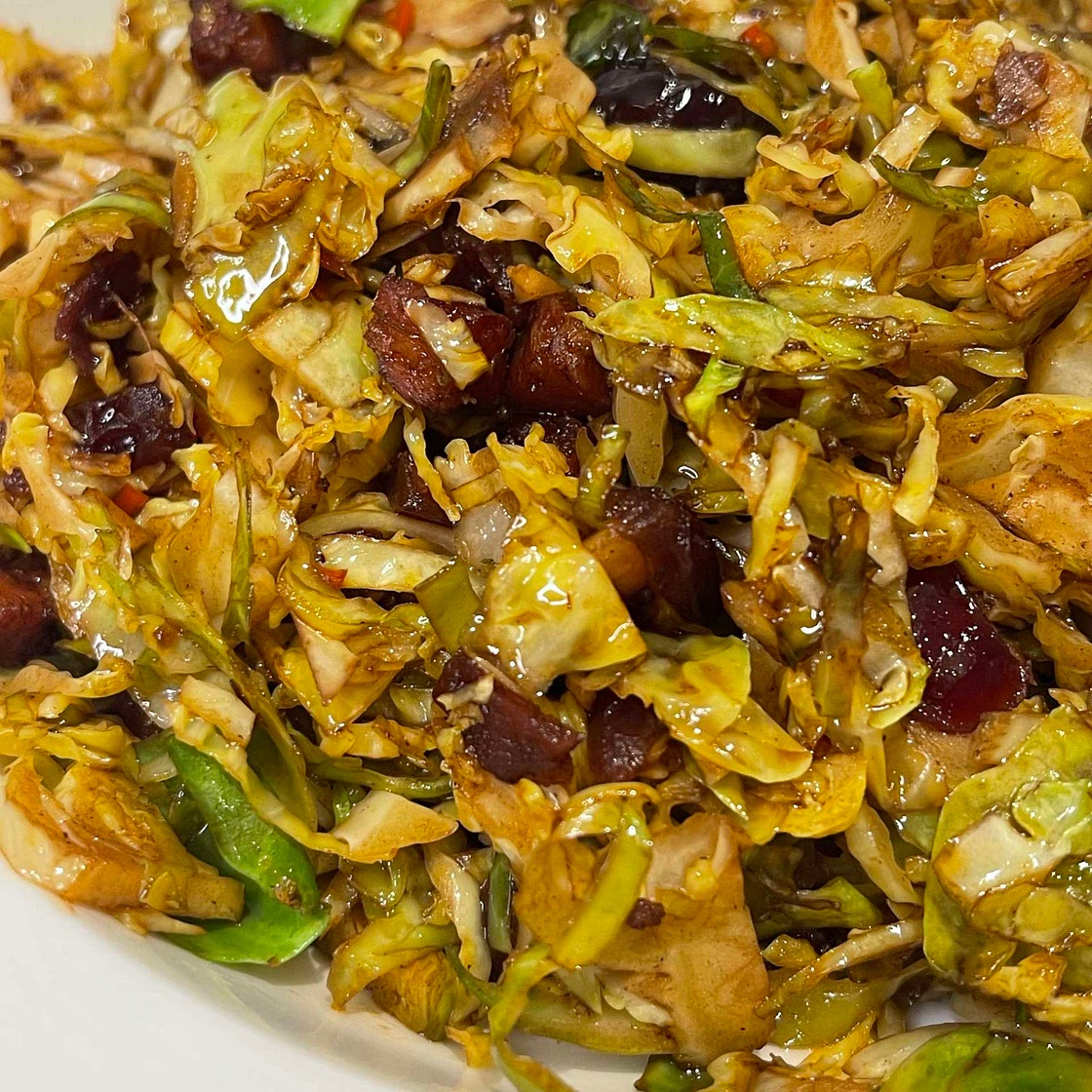 Shredded Brussel Sprouts with Chorizo