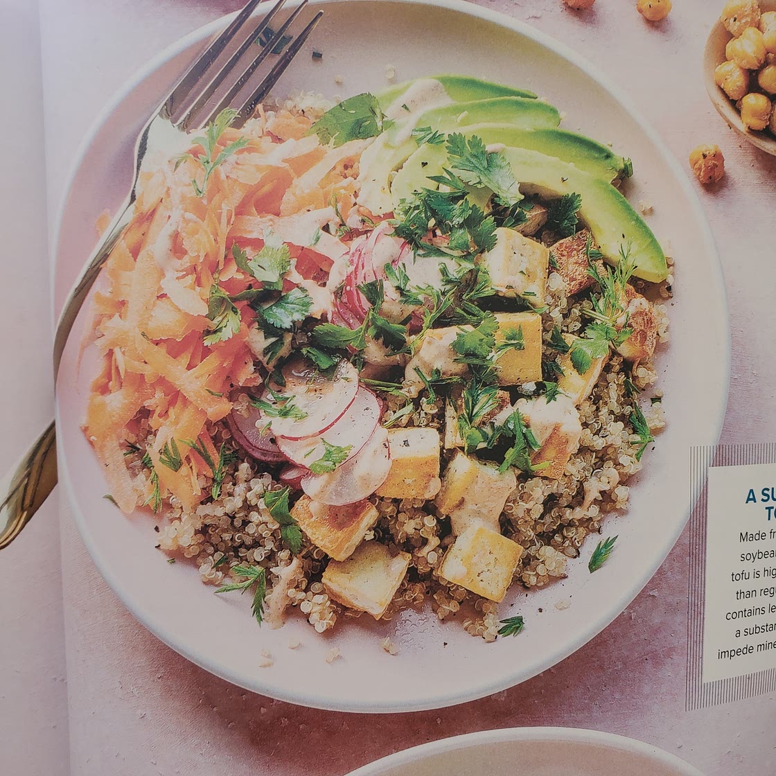 Crispy tofu over quinoa