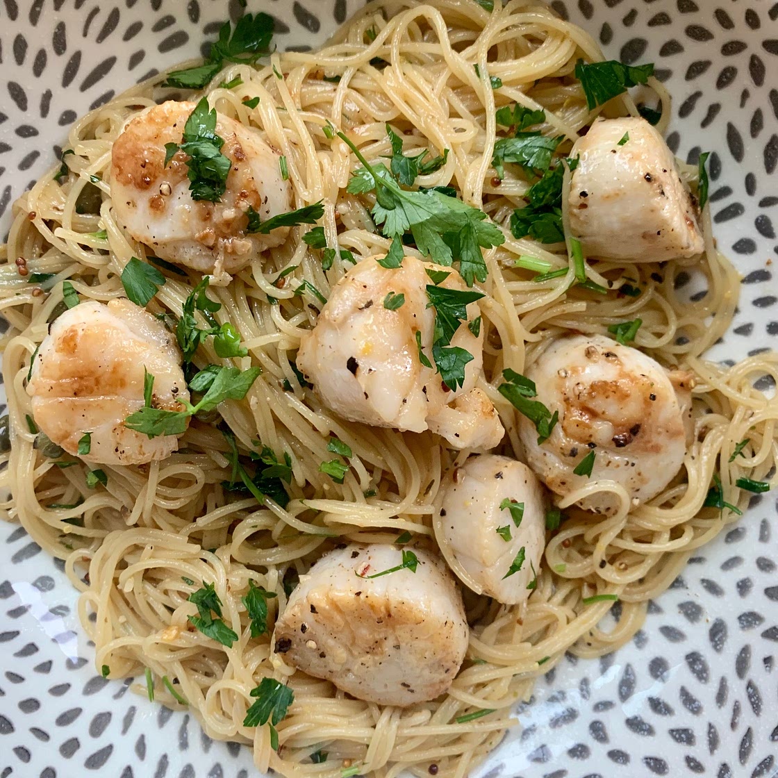 Lemon Caper Pasta & Seared Scallops