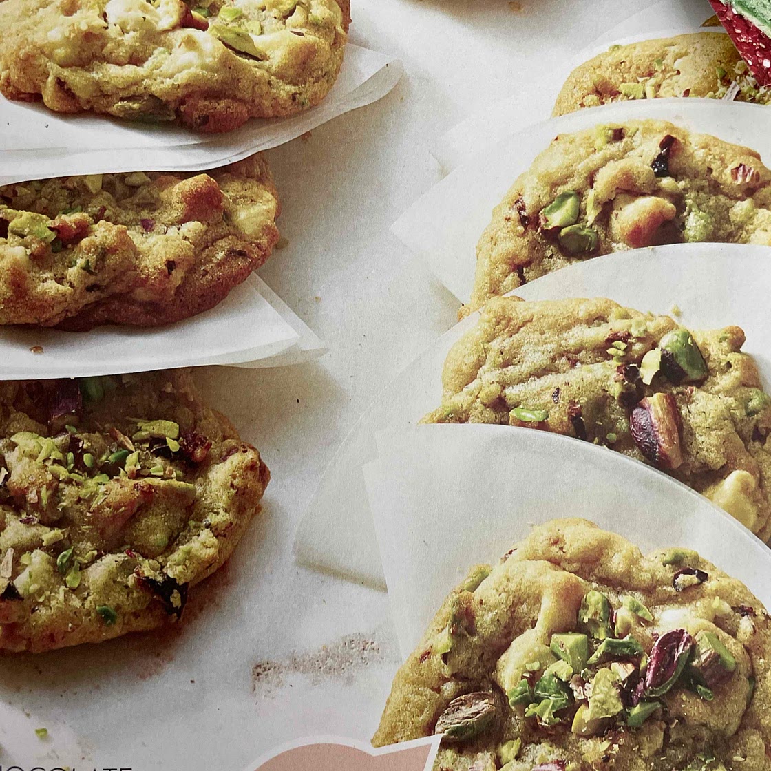 White Chocolate, Pistachio, and Cranberry Cookies