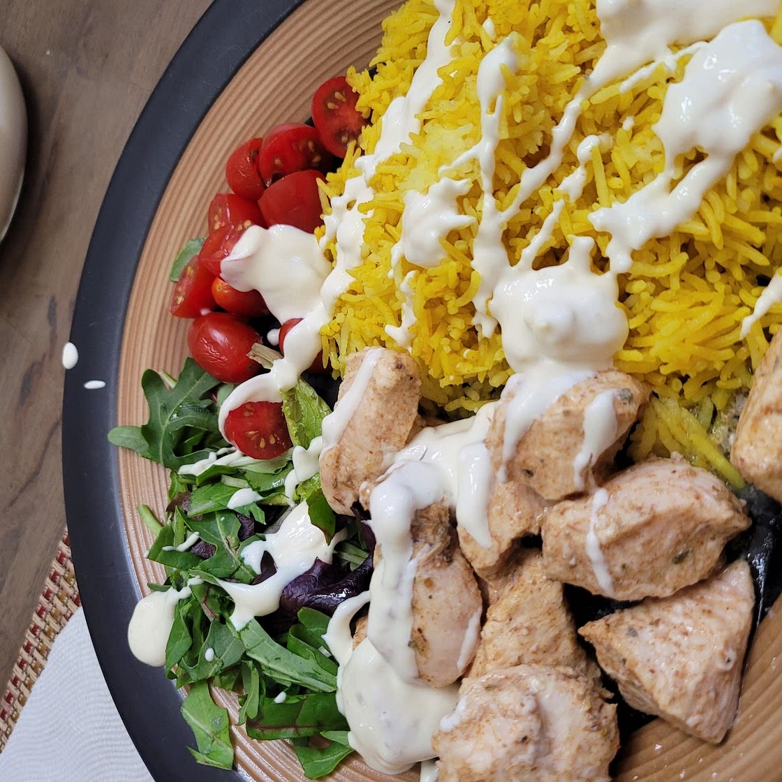 Chicken and Yellow Rice with Garlic Sauce