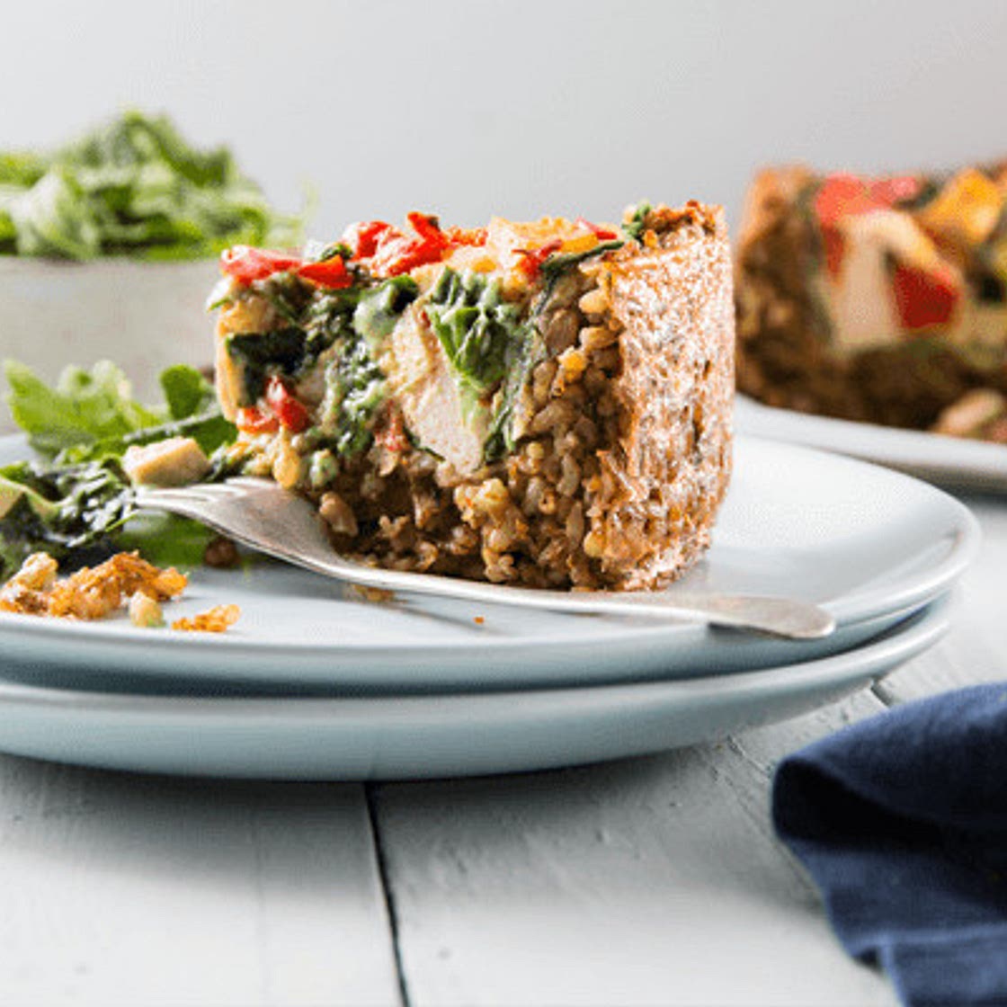Spinach quiche with brown rice crust