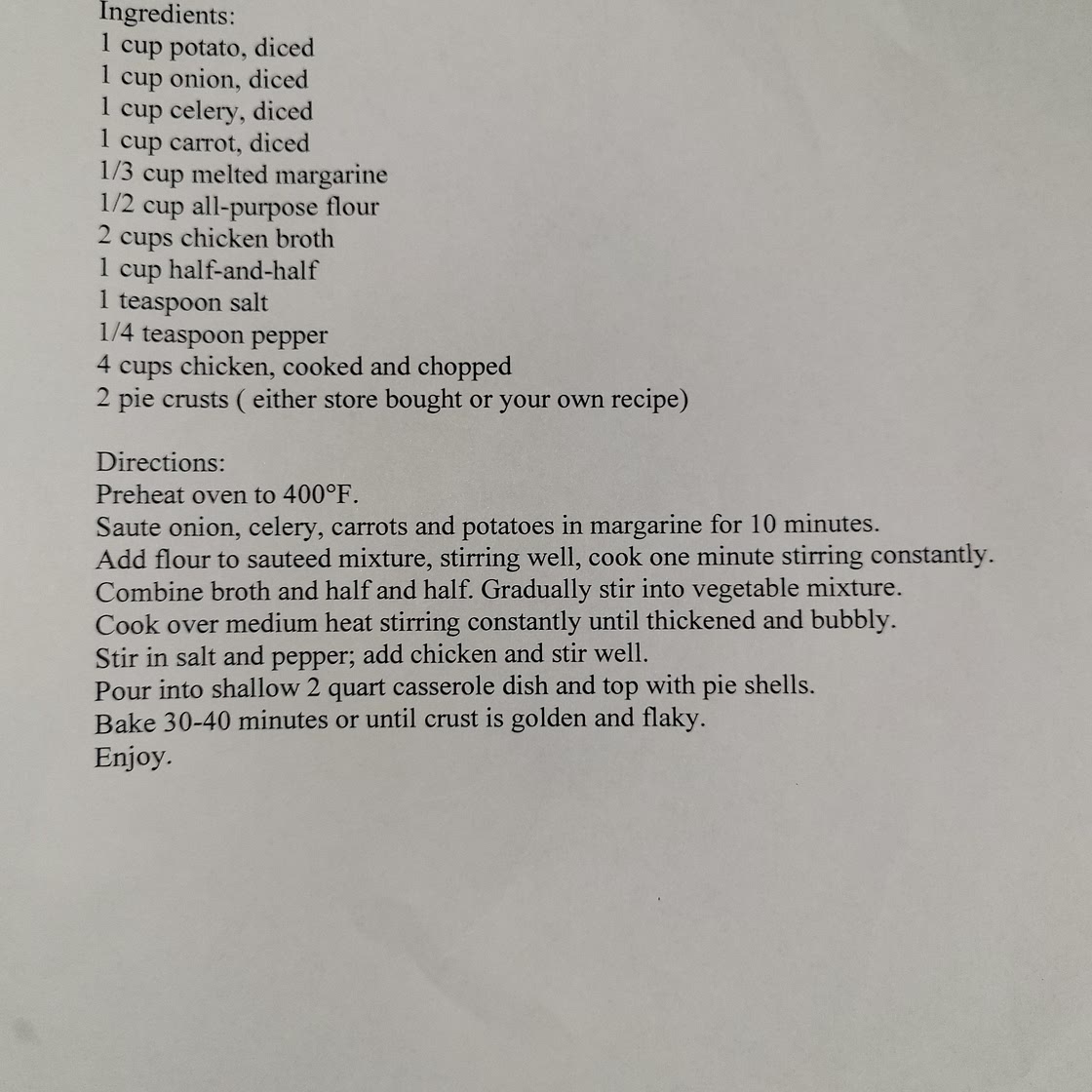 Grandma B's Chicken Pot Pie