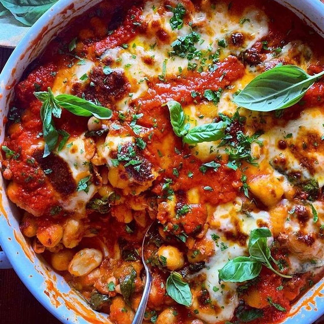 Baked Gnocchi with Spinach White Beans and Sausage