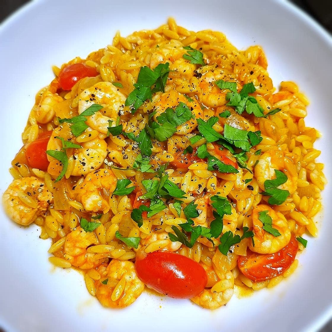 One-Pan Shrimp and Pearl Couscous With Harissa