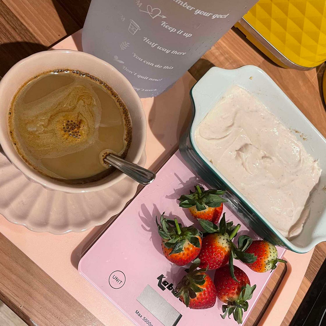Strawberry and banana protein weetabix cheesecake
