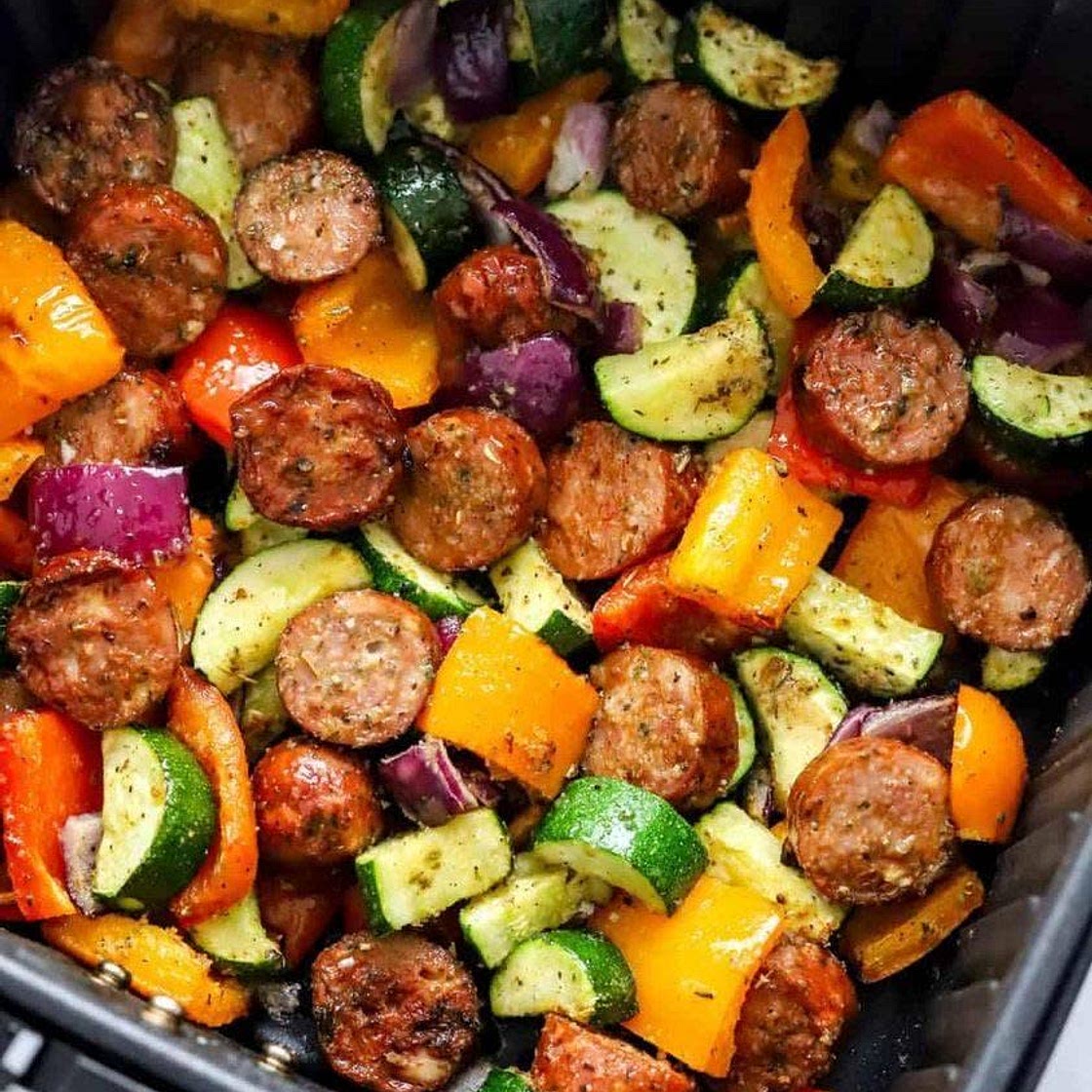 Air Fryer Chicken sausage and Veggies