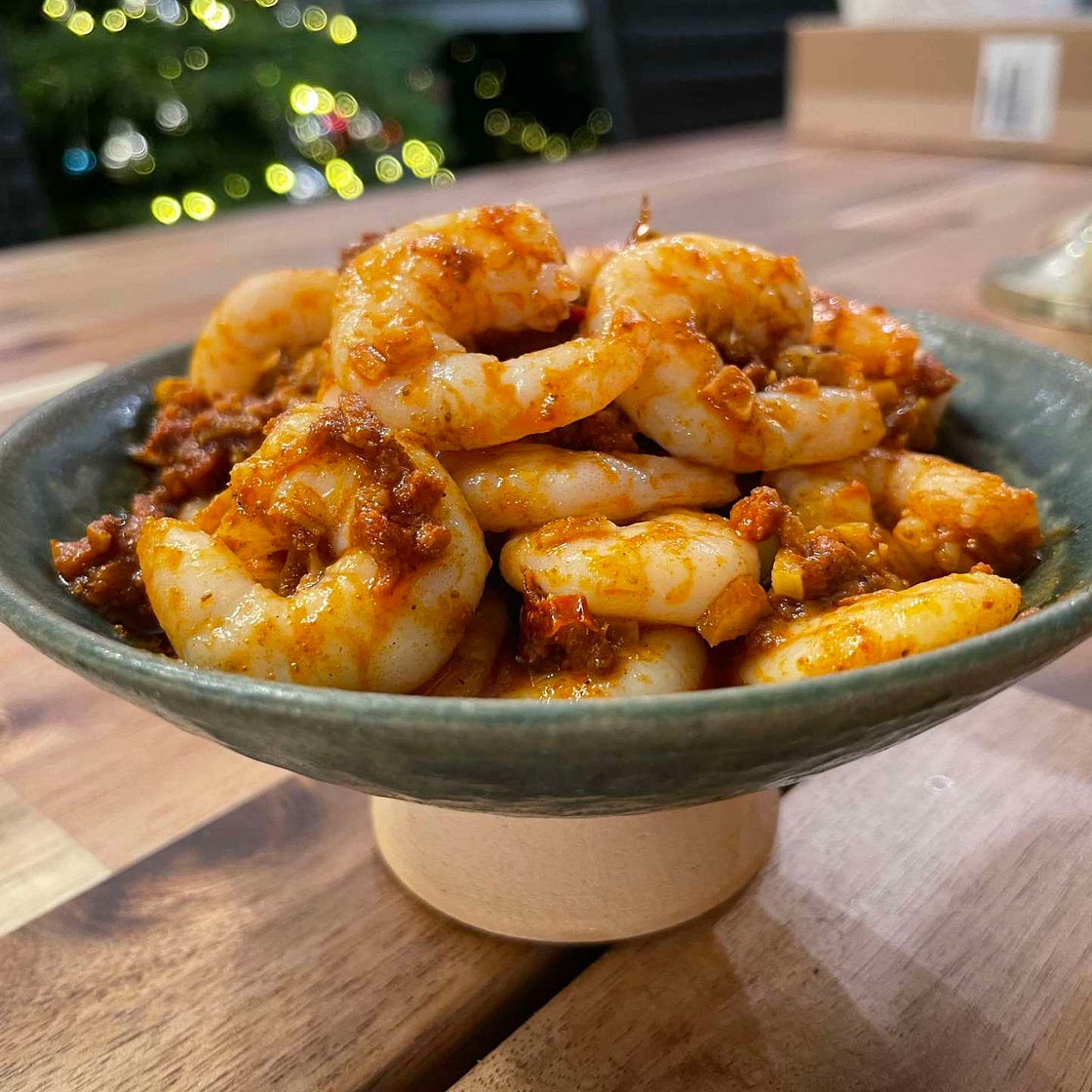 Cashmiri Nduja Prawns