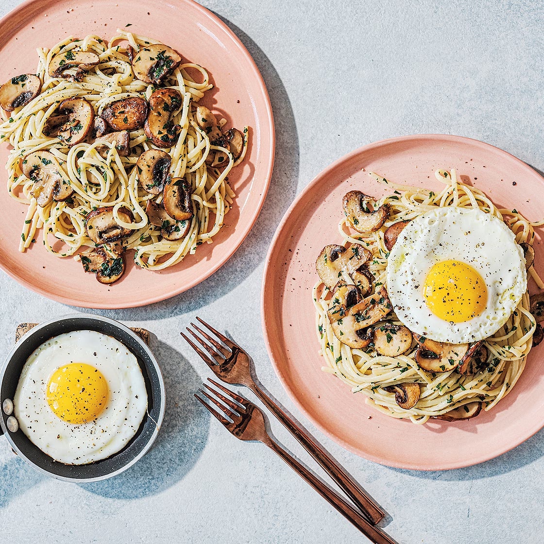 Languedoc pasta with mushrooms and fried egg recipe