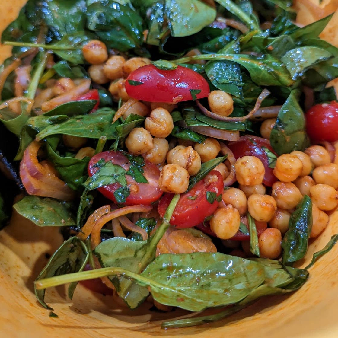 Spinach Salad with Spiced Chickpeas